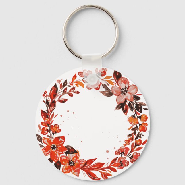 Porte-clés Fleurs orange d'aquarelle (Recto)