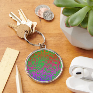 Porte-clés Fleurs orange violet et fond vert clair