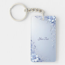 Porte-clés Fleurs Ornées Bleues avec Perles