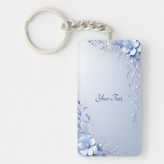 Porte-clés Fleurs Ornées Bleues avec Perles