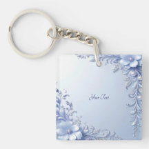 Porte-clés Fleurs Ornementales Bleues avec Perles