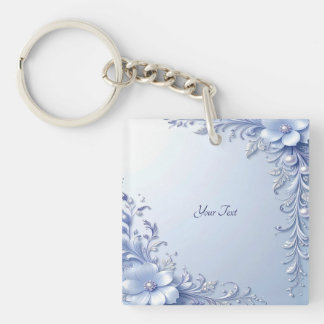 Porte-clés Fleurs Ornementales Bleues avec Perles