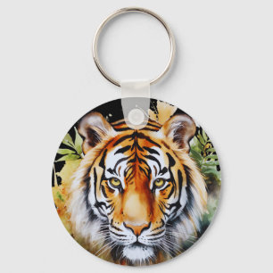 Porte-clés Fleurs pastel de tigre Safari aquarelle Savannah