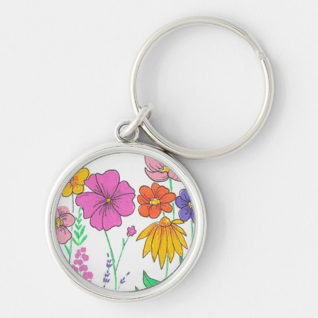 Porte-clés Fleurs peintes fantaisistes et vibrantes (Devant)