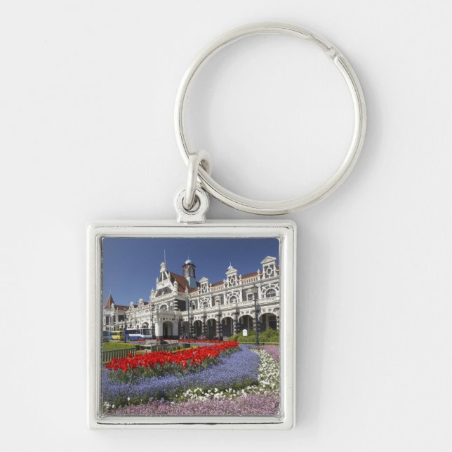 Porte-clés Fleurs printanières et gare historique, (Devant)