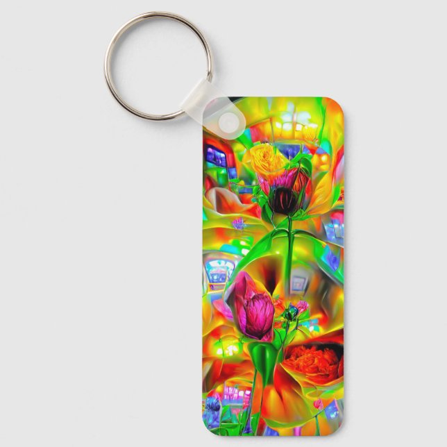 Porte-clés Fleurs psychédéliques Abstraites (Recto)