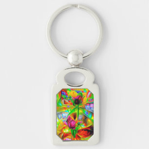 Porte-clés Fleurs psychédéliques Abstraites