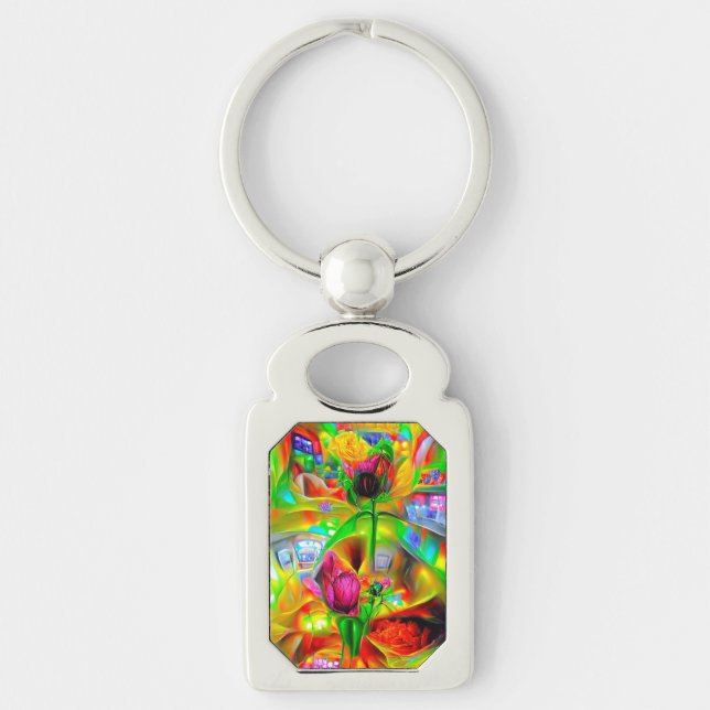 Porte-clés Fleurs psychédéliques Abstraites (Devant)