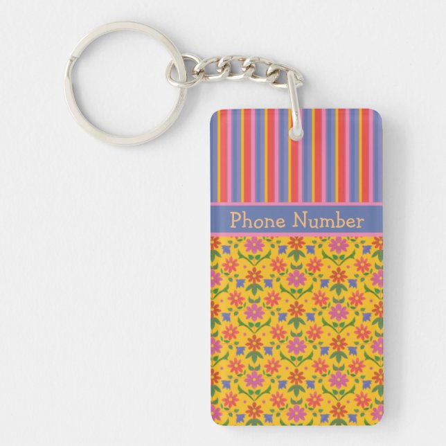 Porte-clés Fleurs Rangoli, Porte - clé de rayures pour person (Devant)