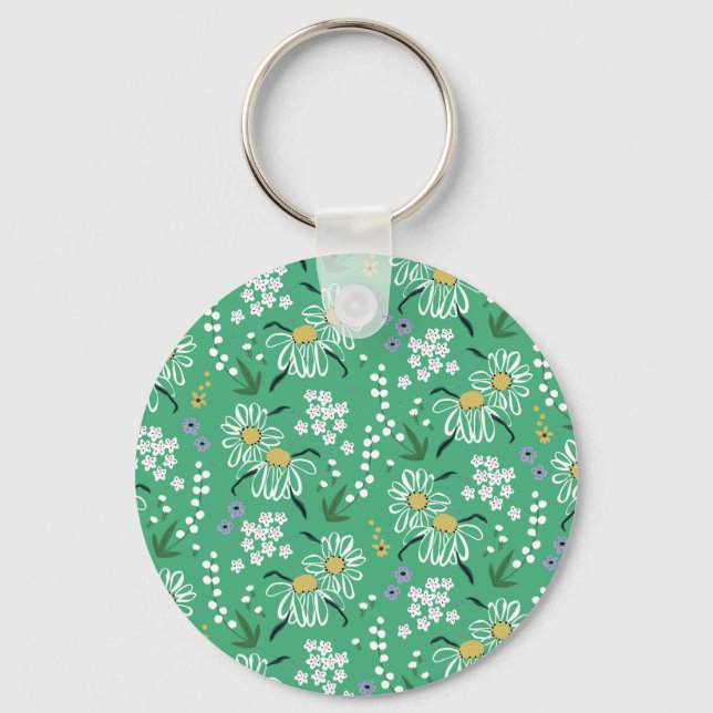 Porte-clés Fleurs Rétro, Motif Botanique Sans Seamless. (Recto)