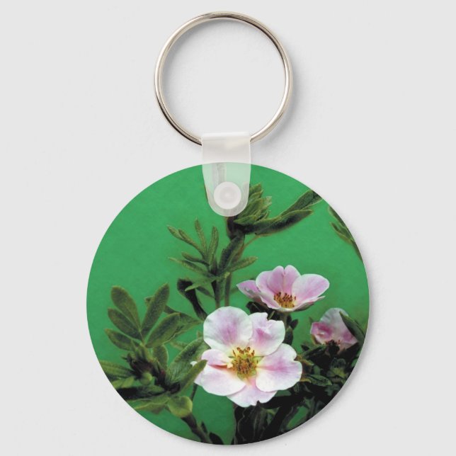 Porte-clés fleurs rose sauvage en vert, Élégant (Recto)