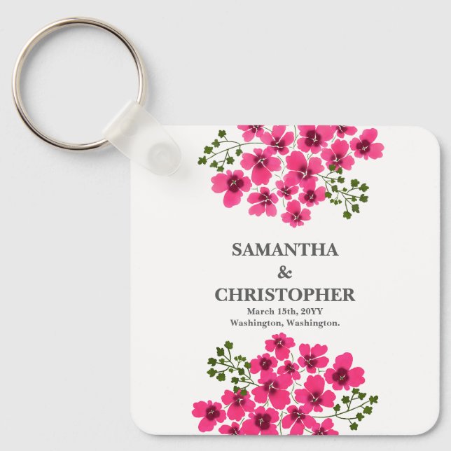 Porte-clés Fleurs roses à l'aquarelle-53431 (Recto)