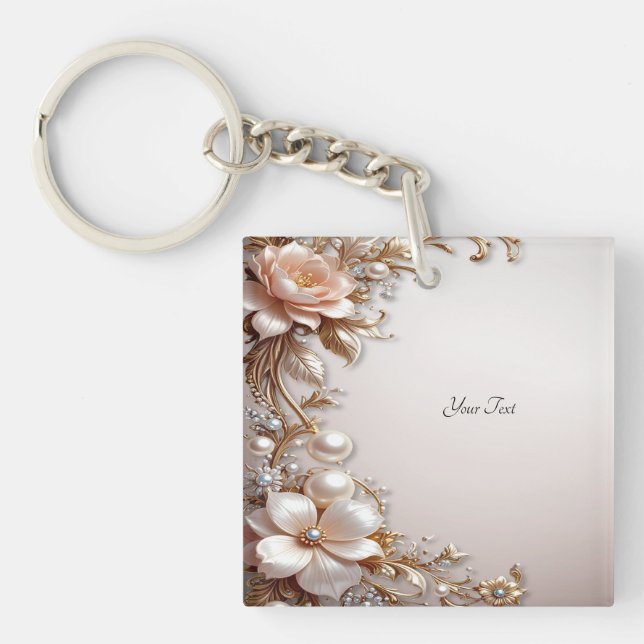 Porte-clés Fleurs Roses et Blanches Douces (Devant)