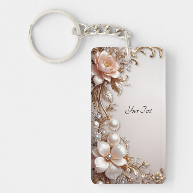 Porte-clés Fleurs Roses et Blanches Douces (Devant)