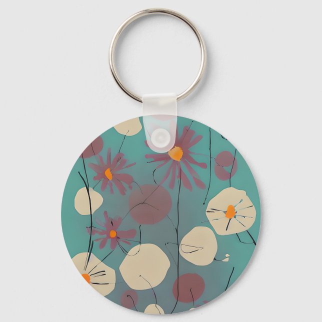 Porte-clés Fleurs roses et blanches rétro (Recto)
