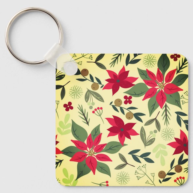 Porte-clés Fleurs rouges de Noël Motif-11600 (Recto)