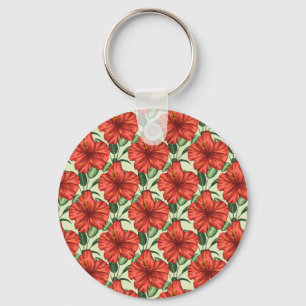 Porte-clés Fleurs rouges motifs à fleurs tropicales
