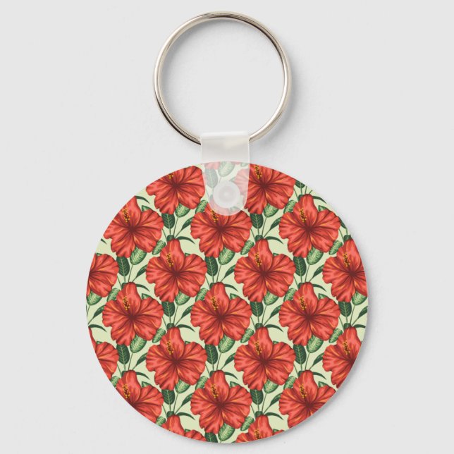 Porte-clés Fleurs rouges motifs à fleurs tropicales (Recto)
