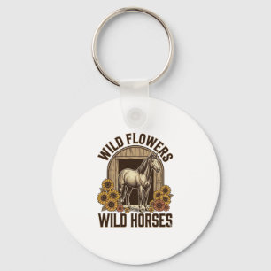 Porte-clés Fleurs sauvages Chevaux sauvages Chemise Western V