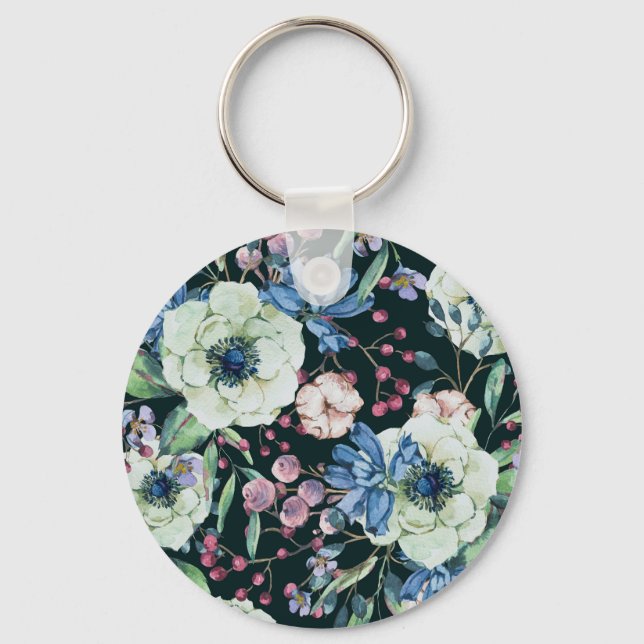 Porte-clés Fleurs sauvages d'anémones : Motif d'aquarelle Vin (Recto)