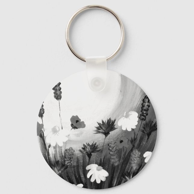 Porte-clés Fleurs sauvages noires et blanches (Recto)
