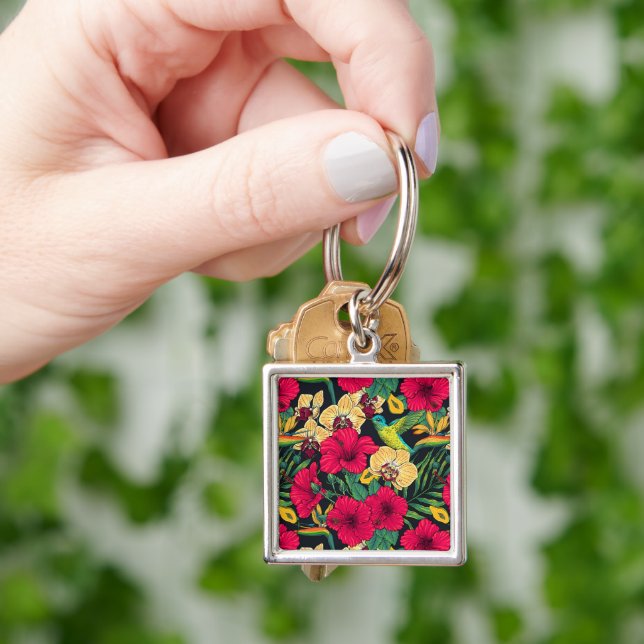 Porte-clés Fleurs tropicales et colibri - Botanica d'été (main)