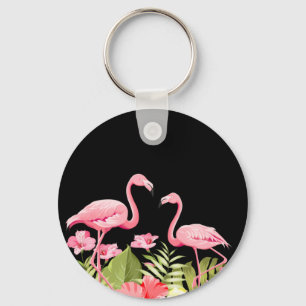 Porte-clés Fleurs tropicales et design de flamants roses