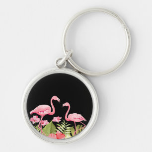 Porte-clés Fleurs tropicales et design de flamants roses