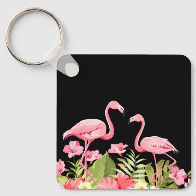 Porte-clés Fleurs tropicales et flamants-32146 (Recto)