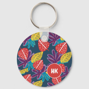 Porte-clés Fleurs tropicales exotiques hawaïennes à monogramm