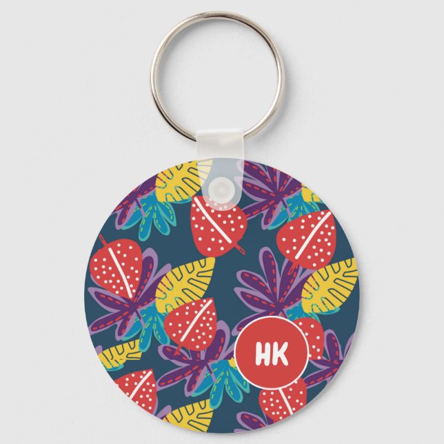 Porte-clés Fleurs tropicales exotiques hawaïennes à monogramm (Recto)