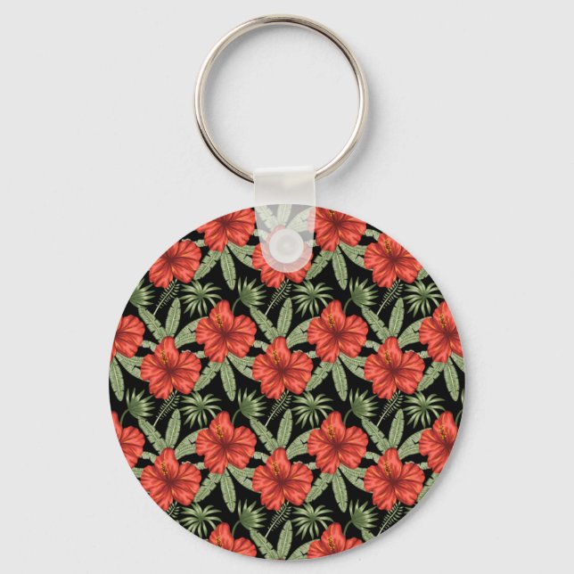 Porte-clés Fleurs tropicales rouges motif sans couture feuill (Recto)