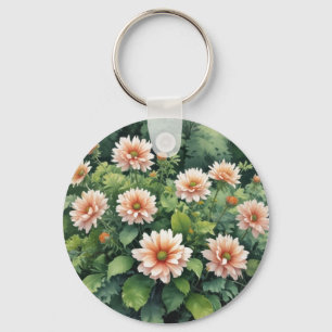 Porte-clés Fleurs Verdure Elégante Aquarelle