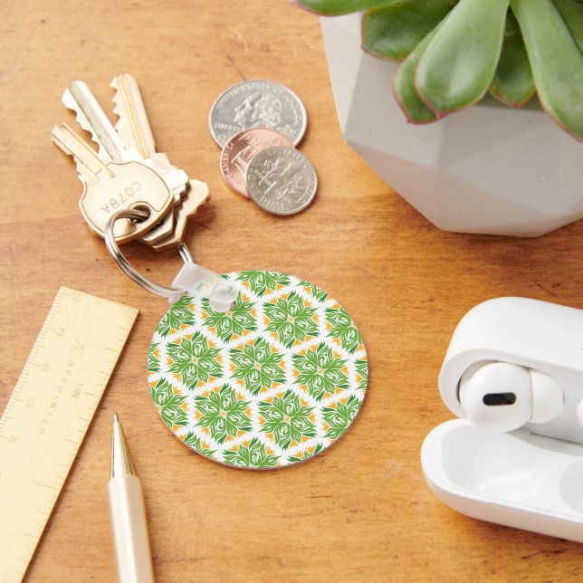 Porte-clés Fleurs Vertes, Motif De Fleurs, Modèle Floral (Bureau)