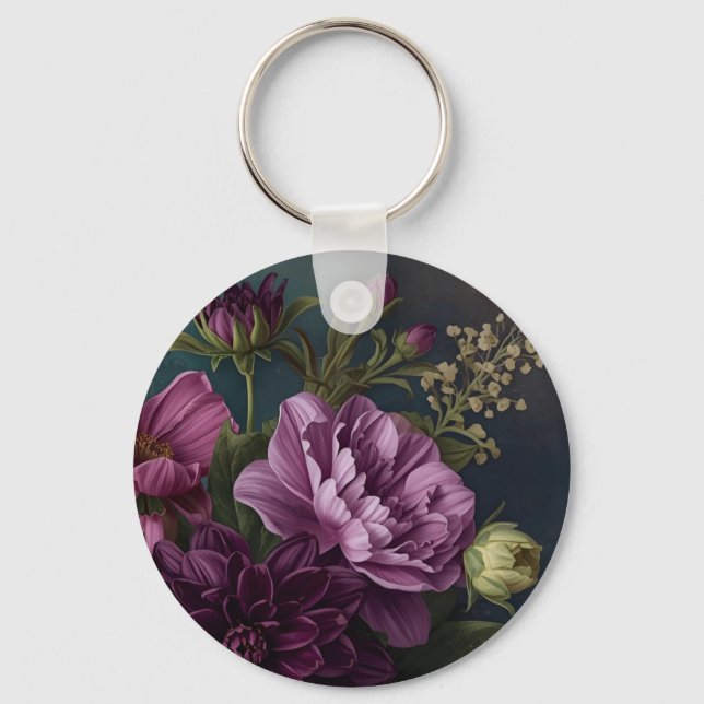 Porte-clés Fleurs Vintage Sombres (Recto)