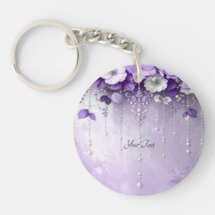 Porte-clés Fleurs Violettes avec Perles Pendantes