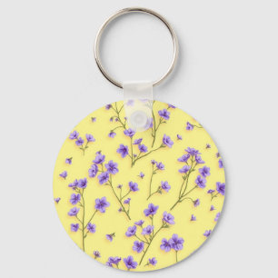 Porte-clés Fleurs violettes délicates sur Arrière - plan jaun