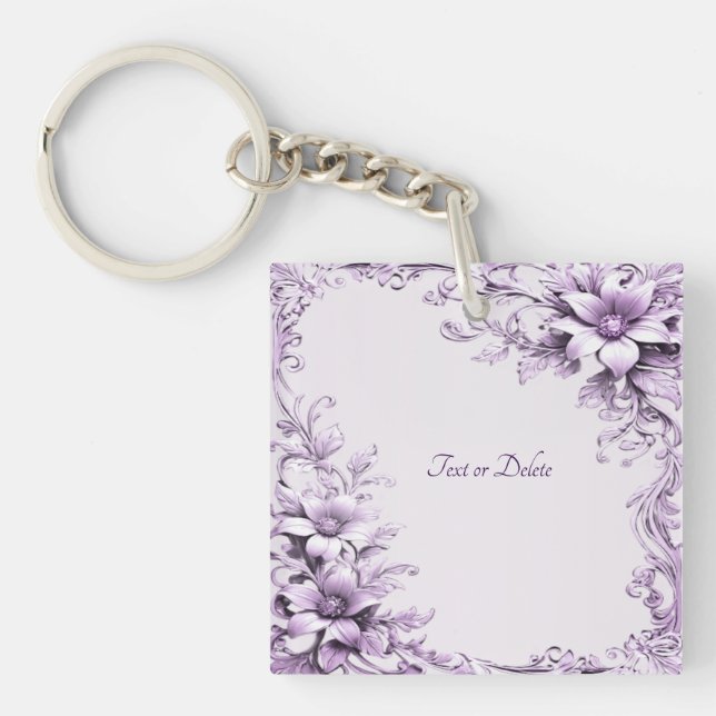 Porte-clés Fleurs Violettes Élégantes (Devant)