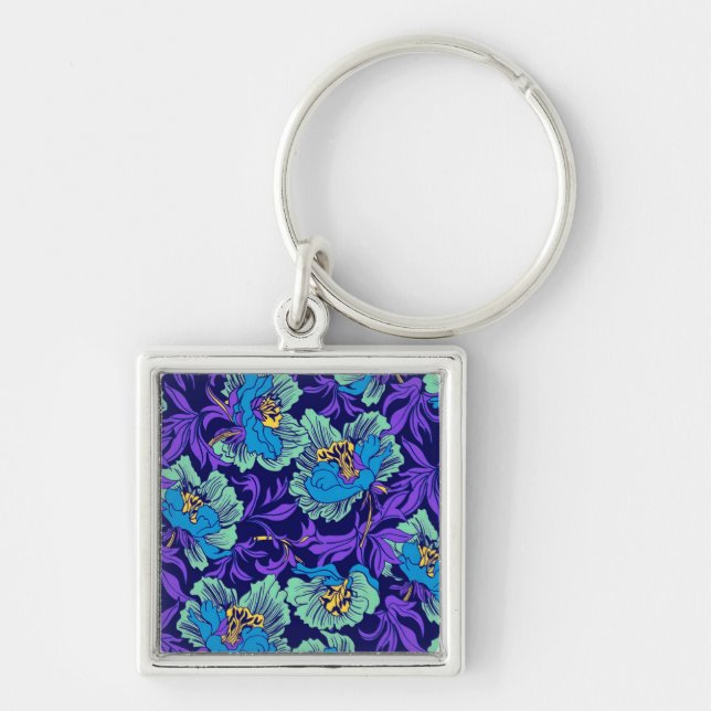Porte-clés Fleurs violettes et bleues William Morris (Devant)