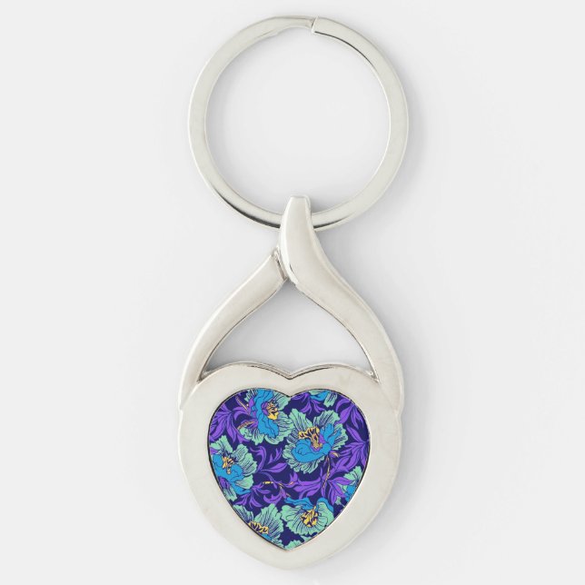 Porte-clés Fleurs violettes et bleues William Morris (Devant)