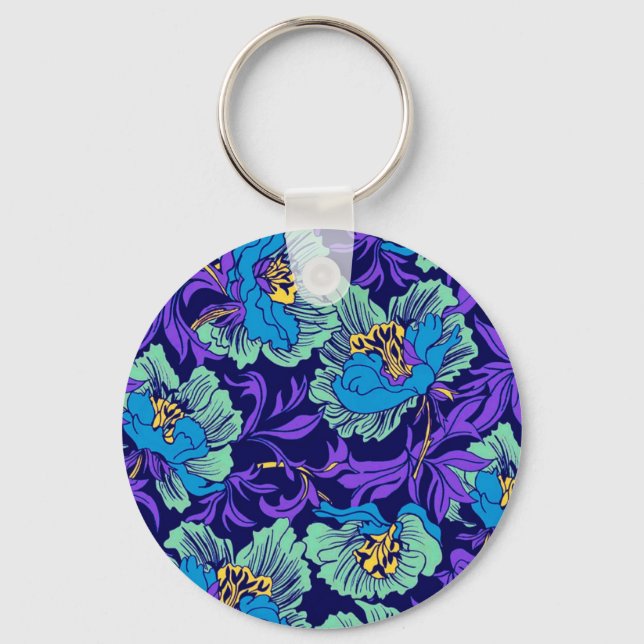 Porte-clés Fleurs violettes et bleues William Morris (Recto)
