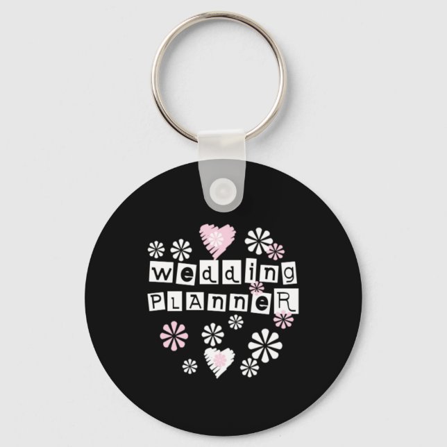 Porte-clés Fleurs wedding planners blanches sur noir (Recto)