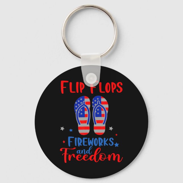 Porte-clés Flip Flops Fireworks Et Liberté Drapeau Américain  (Recto)