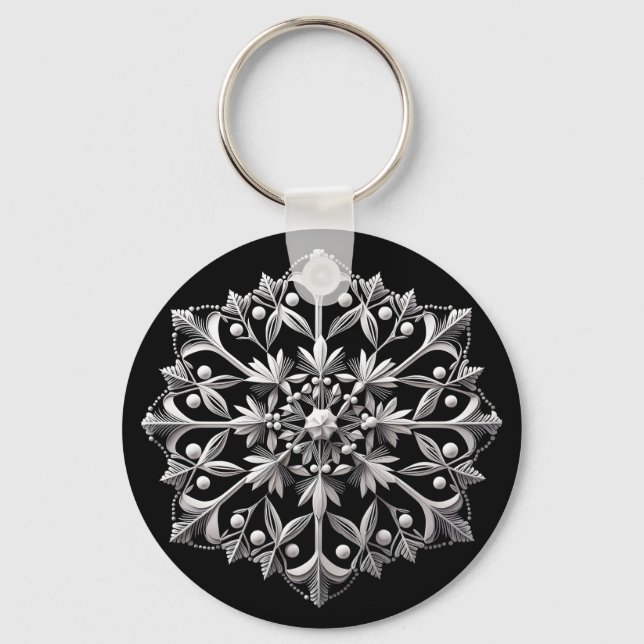 Porte-clés Flocon de neige argenté sur fond noir (Recto)