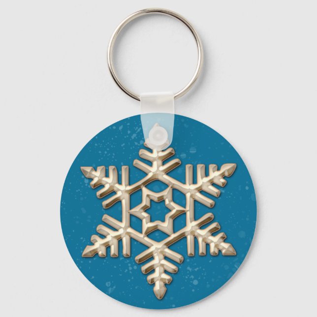 Porte-clés Flocon de neige Gold sur Blue Holiday Porte - clé (Recto)