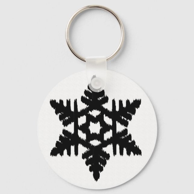 Porte-clés Flocon de neige Ikat - Blanc et noir (Recto)