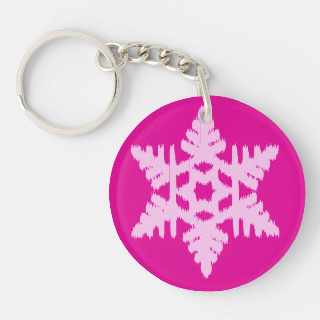 Porte-clés Flocon de neige Ikat - Fuchsia et rose glace (Devant)