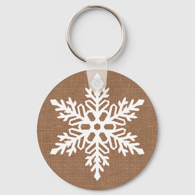 Porte-clés Flocon de neige sur Burlap Noël rustique (Recto)