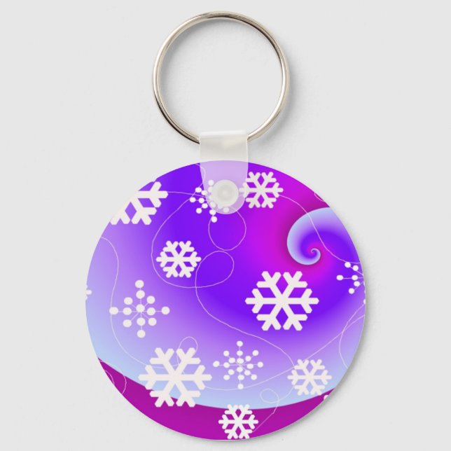 Porte-clés Flocons de neige dansants sur fond tourbillon viol (Recto)