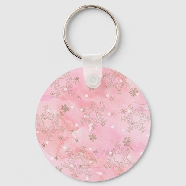 Porte-clés Flocons de neige de Noël rose motif boho (Recto)
